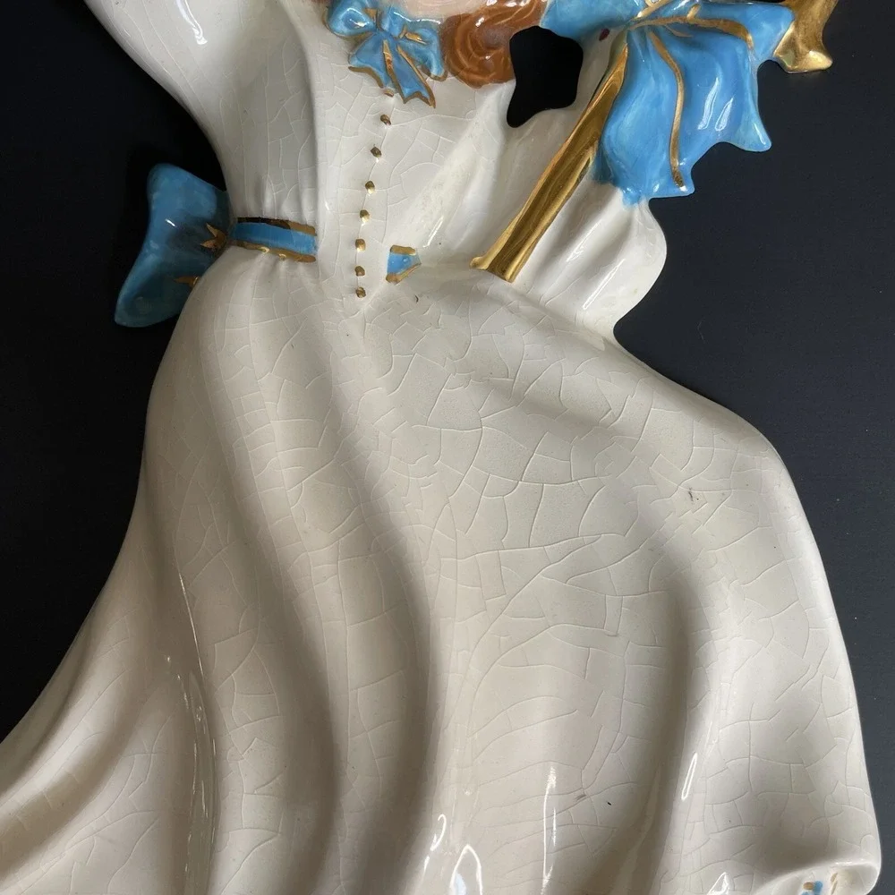 Vtg Nursery Rhyme Little Bo Peep With Her Sheep Ceramic Wall Plaque Hand Painted